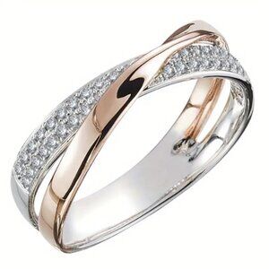 Elegant  Two Tone - Silver & Rose Gold - Criss Cross Band - Wedding or Left Band